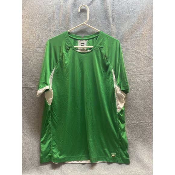 REI Men Size XL Green & White Dri Fit Short Sleeve SHIRT Breathable Stretchy - Picture 1 of 7
